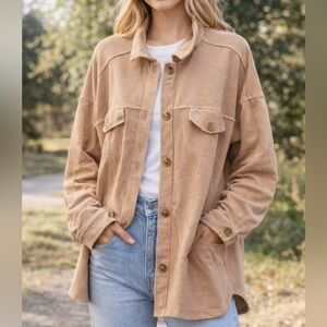 BP Nordstrom Tan Utility Jacket Button Closure Shacket Size Large